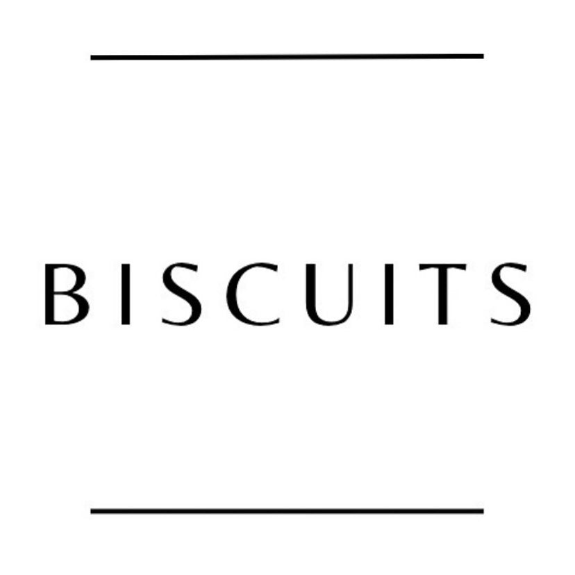 Container label with the word Biscuits with two lines above and below on it.