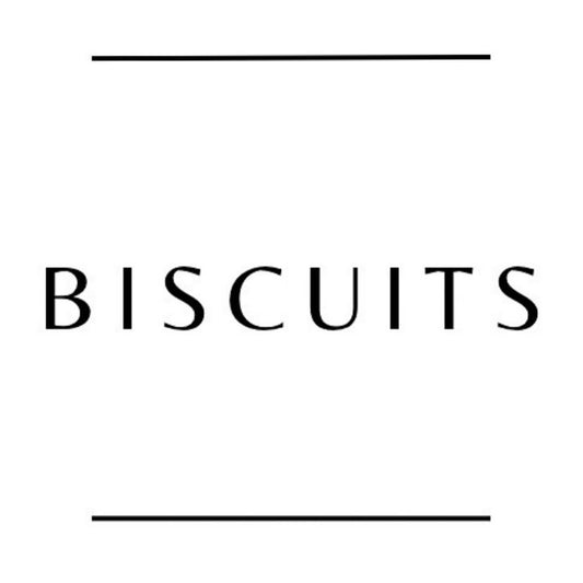 Container label with the word Biscuits with two lines above and below on it.