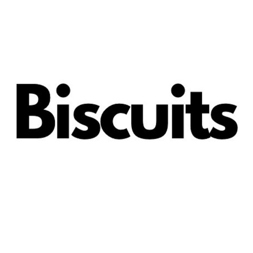 Container label with the word Biscuits on it in a bold font.
