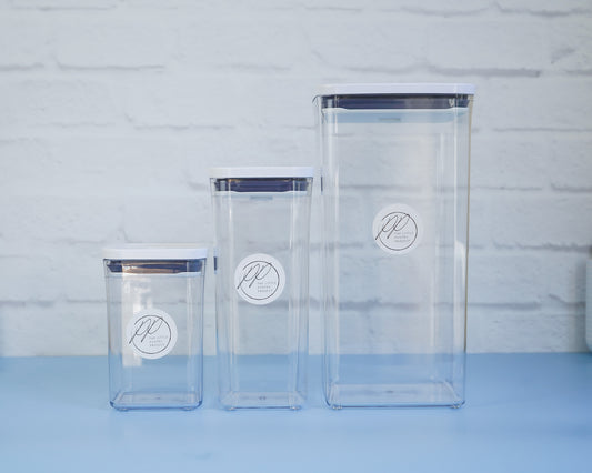 The OXO pop containers from The Little Pantry Project in three different sizes.